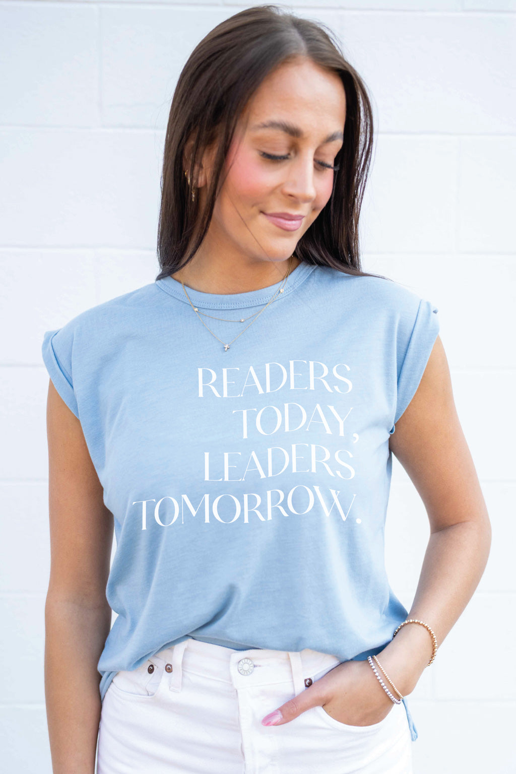 Pi Beta Phi Readers Today Leaders Tomorrow Light Blue Rolled Cuff Tee