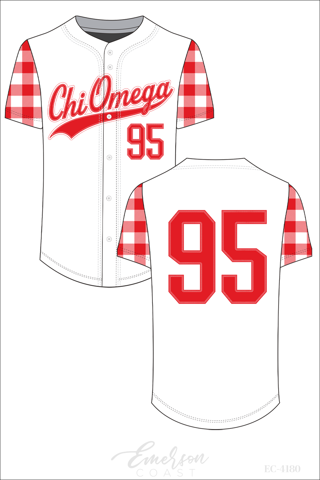 Chi Omega Red Gingham Baseball Jersey