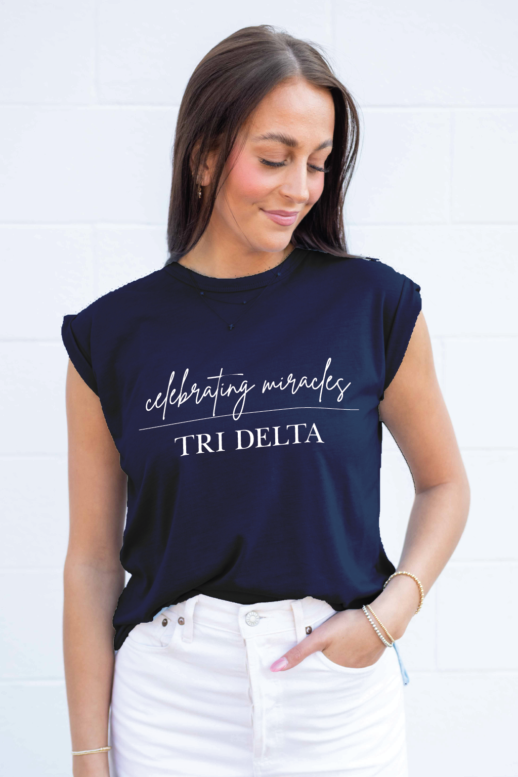 Tri Delta Celebrating Miracles Blue Rolled Cuff Tee