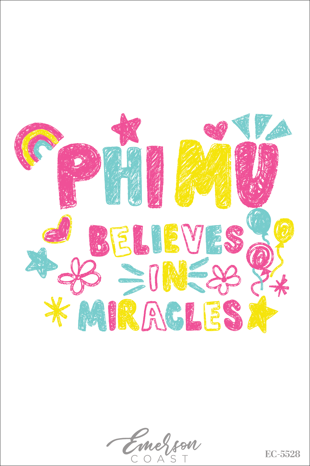Phi Mu Believes In Miracles Doodle Philanthropy Tee