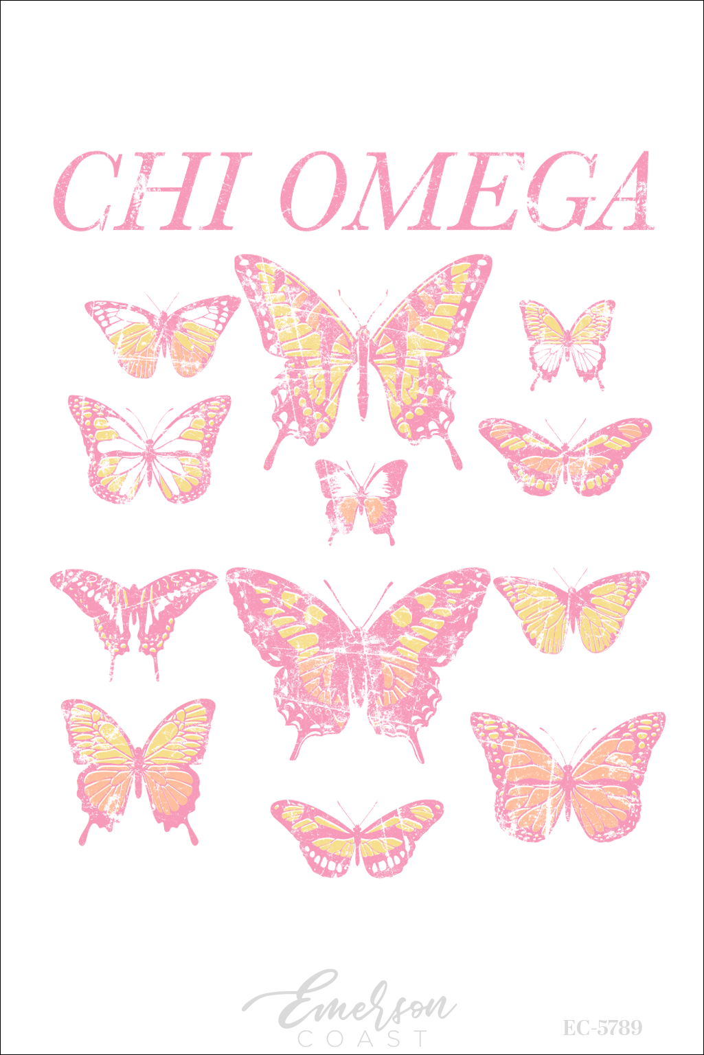 Chi Omega Pastel Butterflies Recruitment T-Shirt