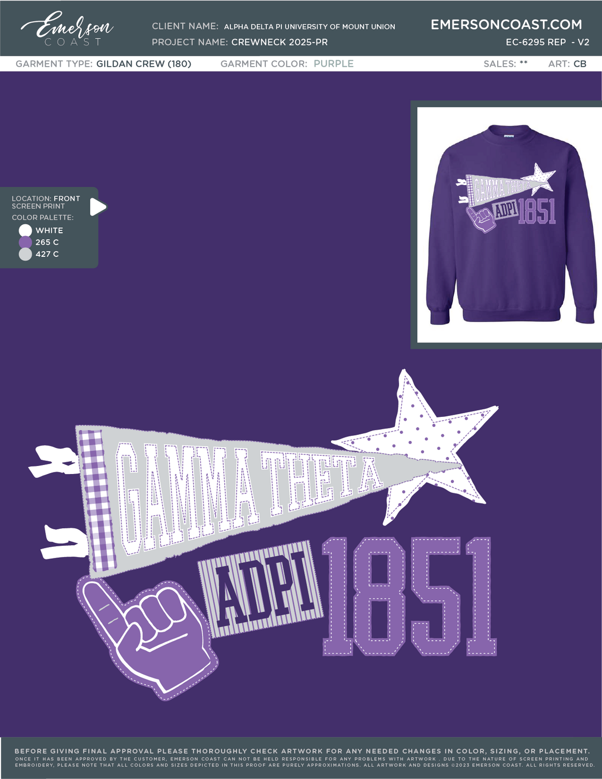 EC-6295 REP Alpha Delta Pi University of Mount Union Crewneck 2025-PR