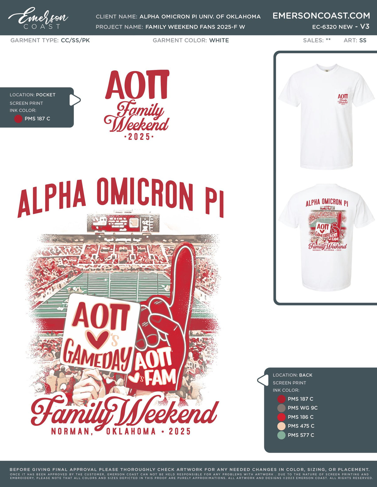 EC-6320 NEW Alpha Omicron Pi University of Oklahoma Family Weekend Fans 2025-FW