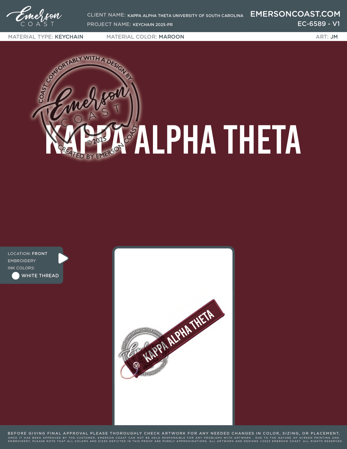 EC-6589 Kappa Alpha Theta University of South Carolina Keychain 2025-PR