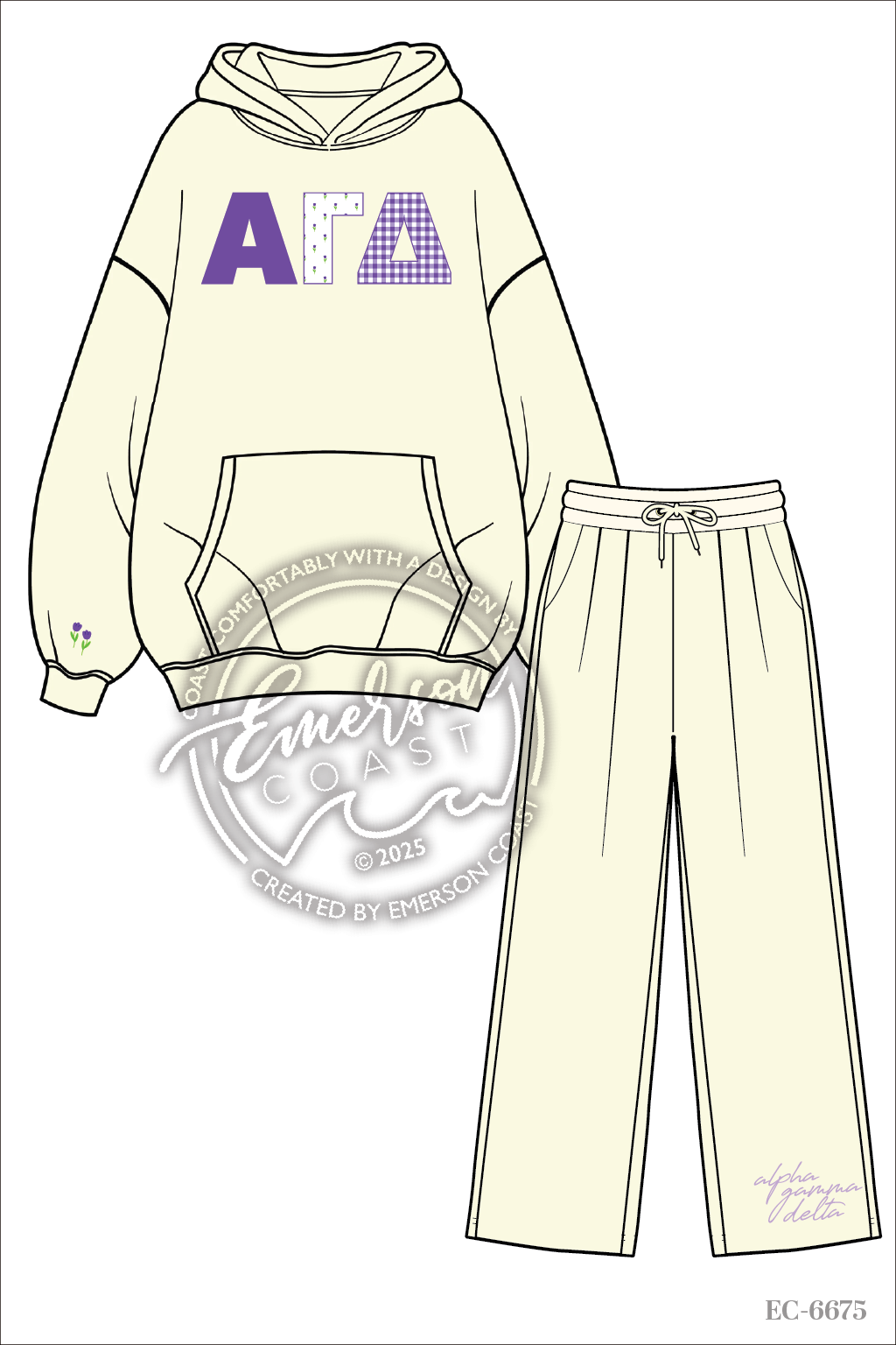 Alpha Gamma Delta Floral Patchwork Hoodie & Wide Leg Pants