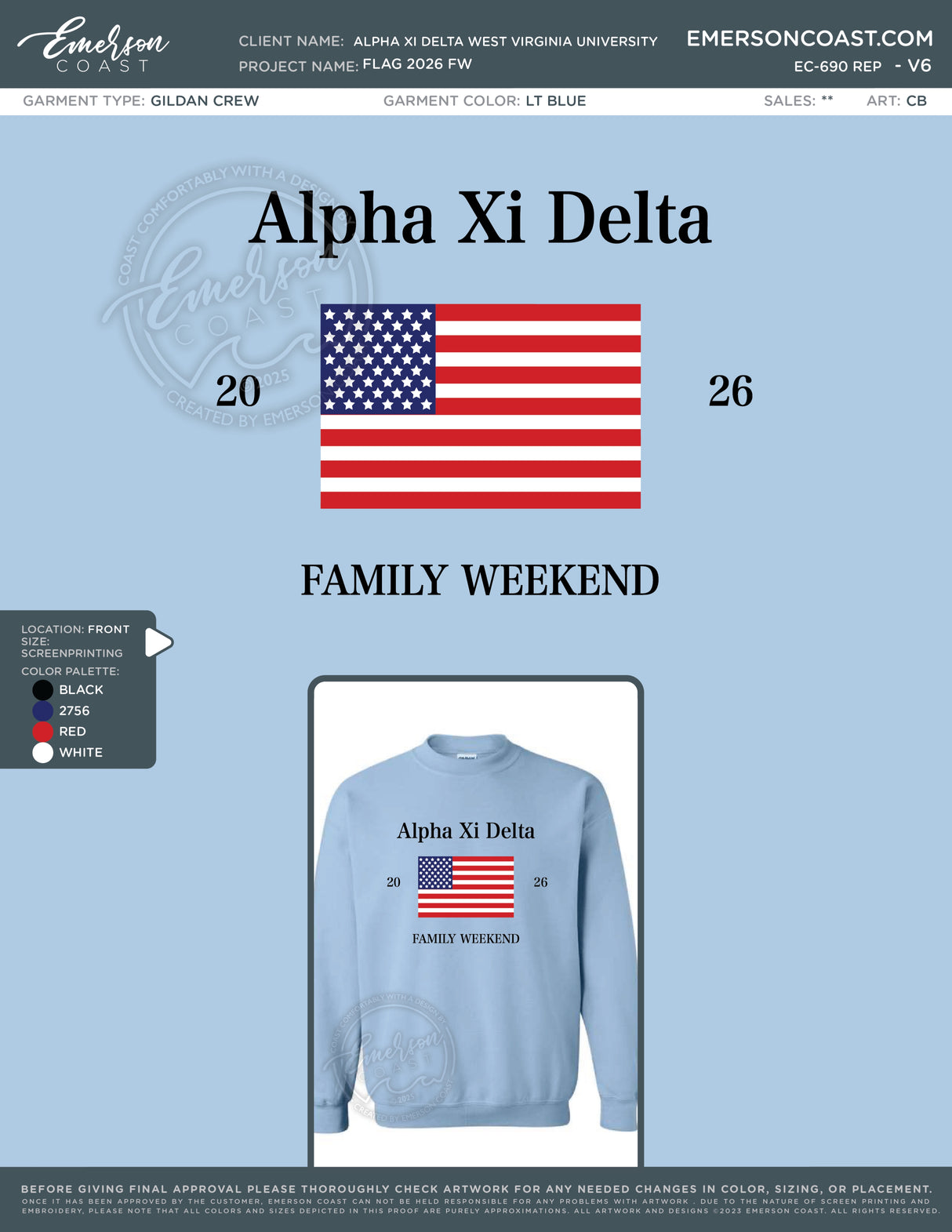 EC-690 REP Alpha XI Delta West Virginia University Flag 2026 FW - crewneck