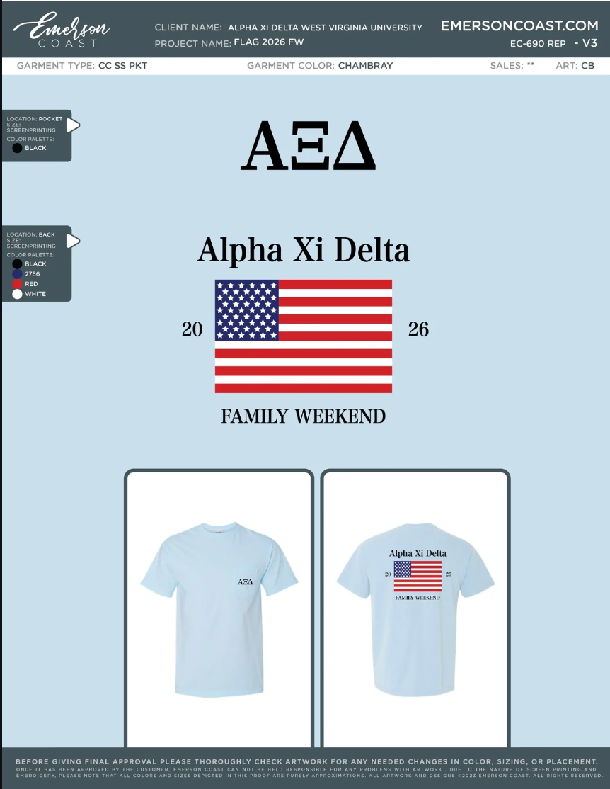 EC-690 REP Alpha XI Delta West Virginia University Flag 2026 FW - short sleeves