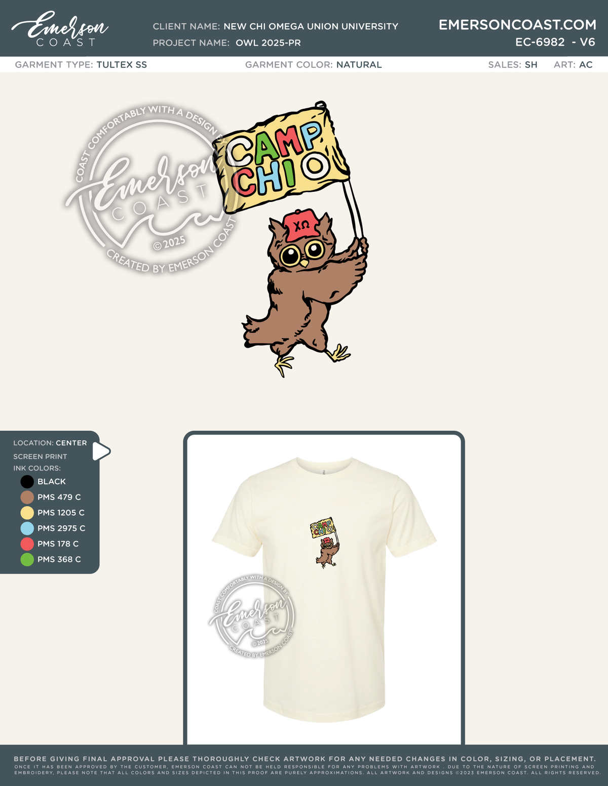 EC-6982 NEW Chi Omega Union University Owl 2025-PR