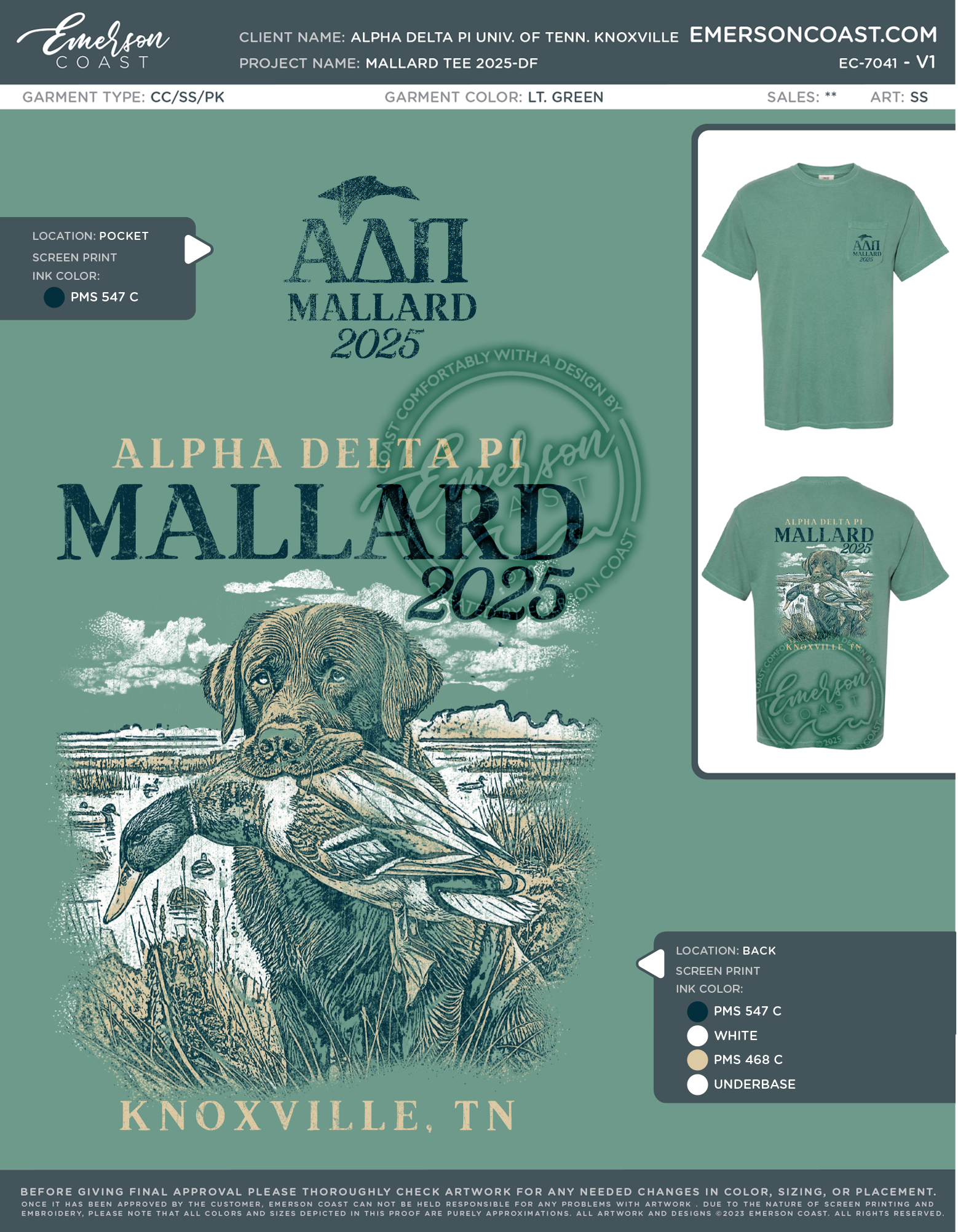 EC-7041 Alpha Delta Pi University of Tennessee Knoxville Mallard Tee 2025-DF