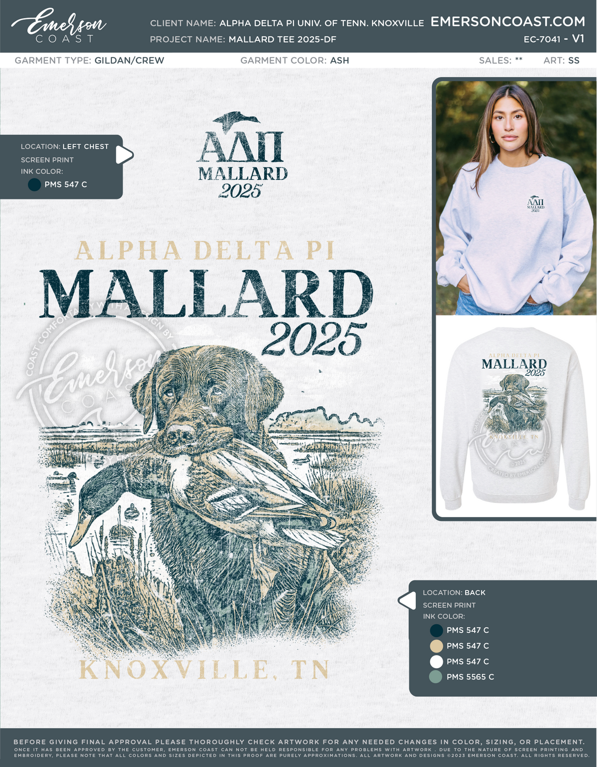EC-7041 Alpha Delta Pi University of Tennessee Knoxville Mallard Tee 2025-DF