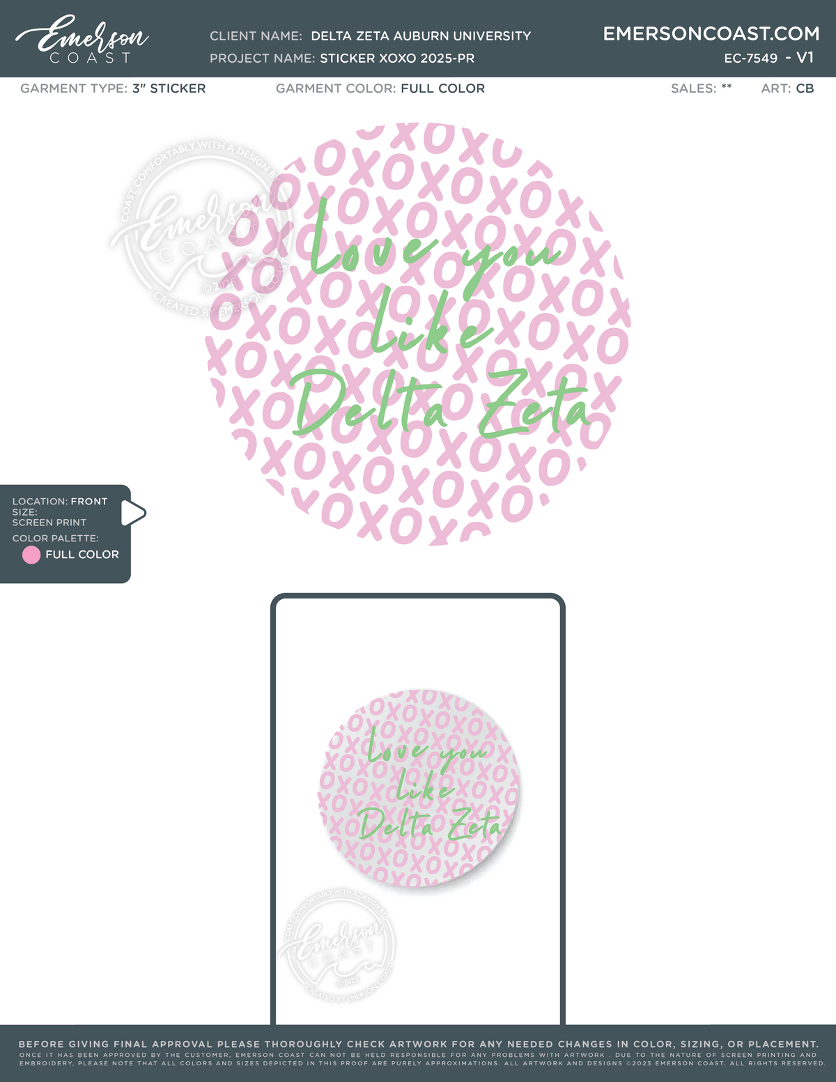 EC-7549 Delta Zeta Auburn University Sticker XOXO 2025-PR