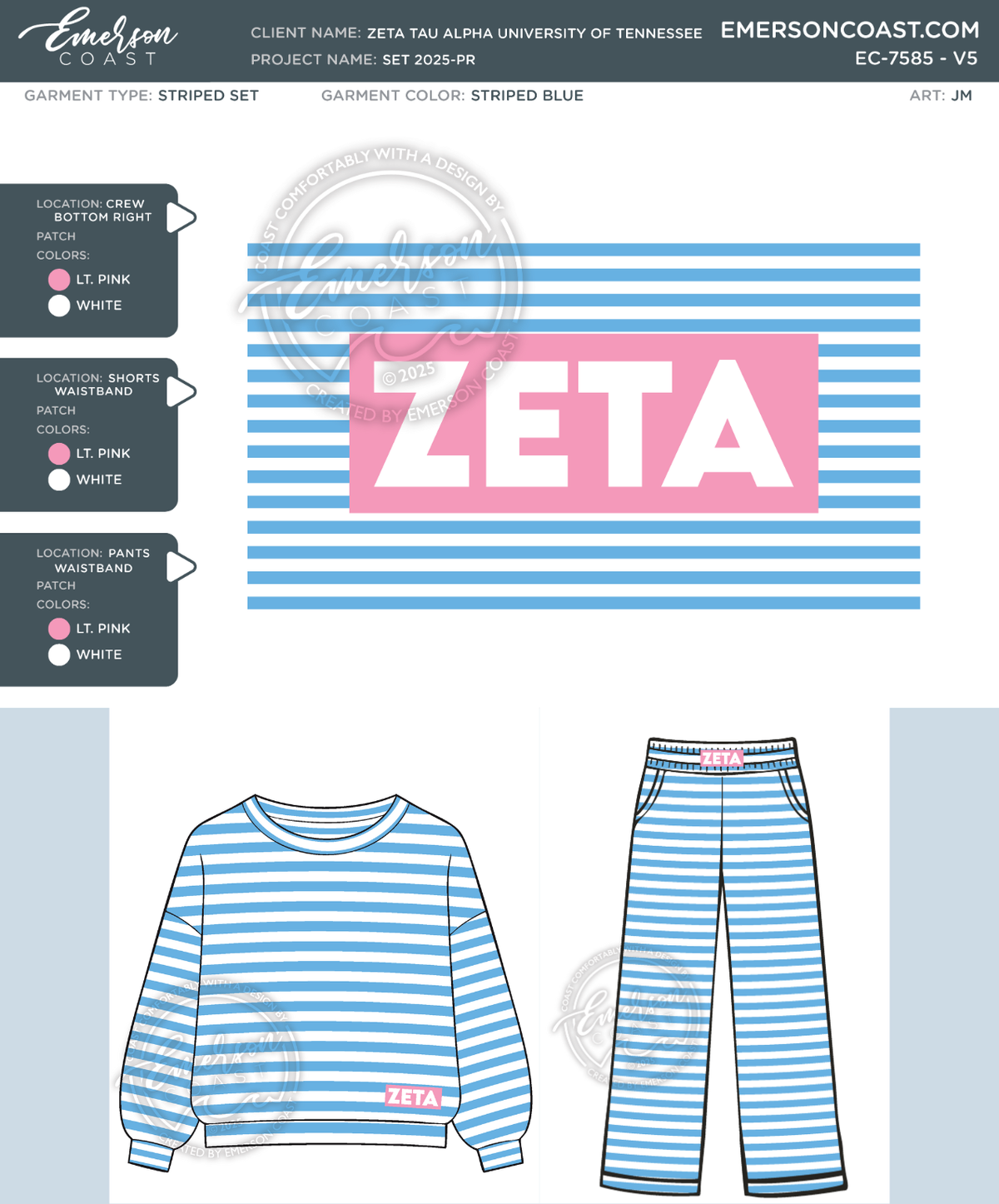 EC-7585 Zeta Tau Alpha University of Tennessee Set 2025-PR Crew and Pants