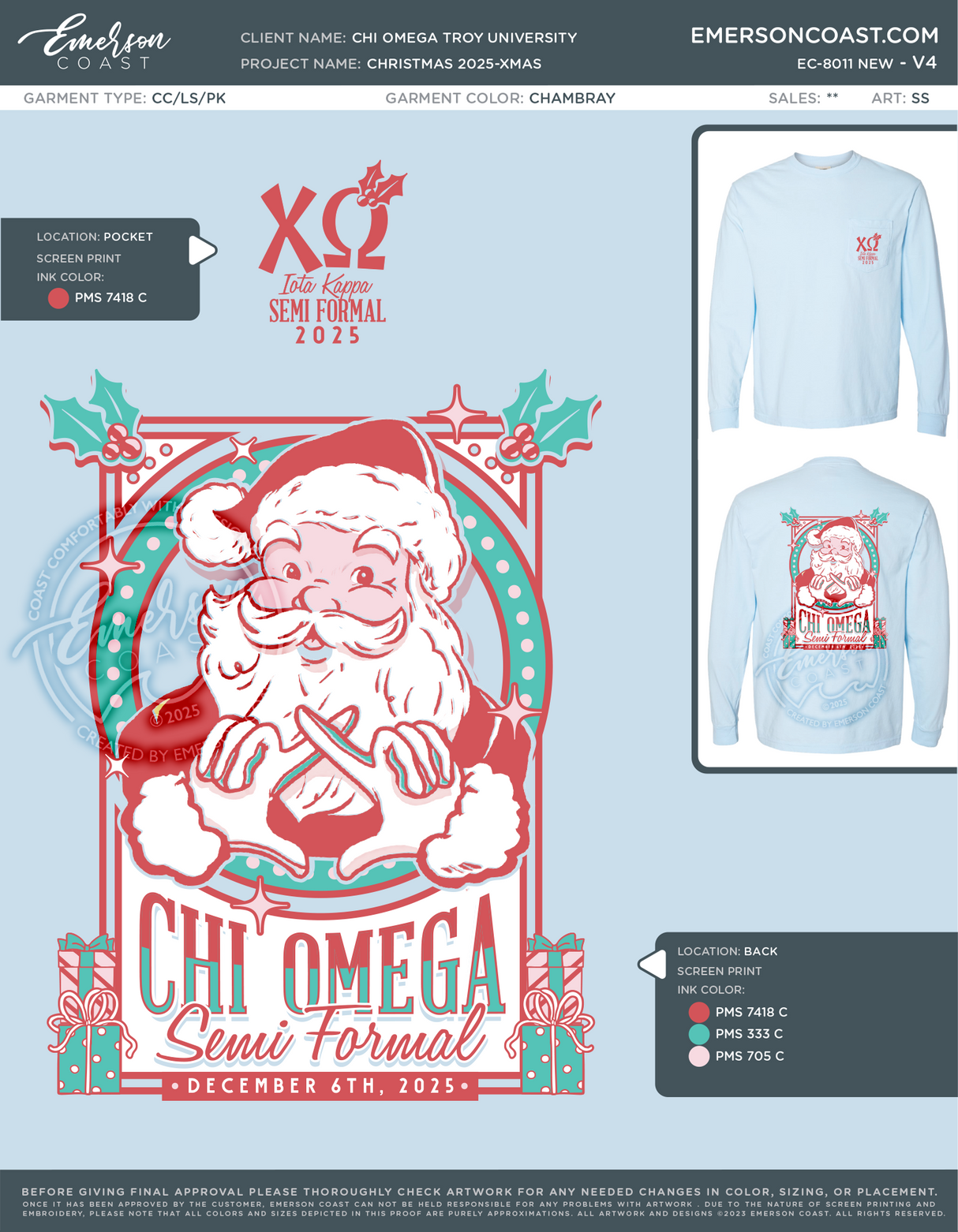 EC-8011 NEW Chi Omega Troy University Christmas 2025-XMAS