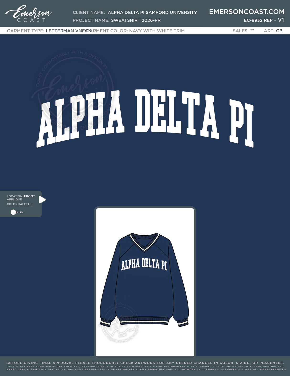 EC-8932 REP Alpha Delta Pi Samford University Sweatshirt 2026-PR