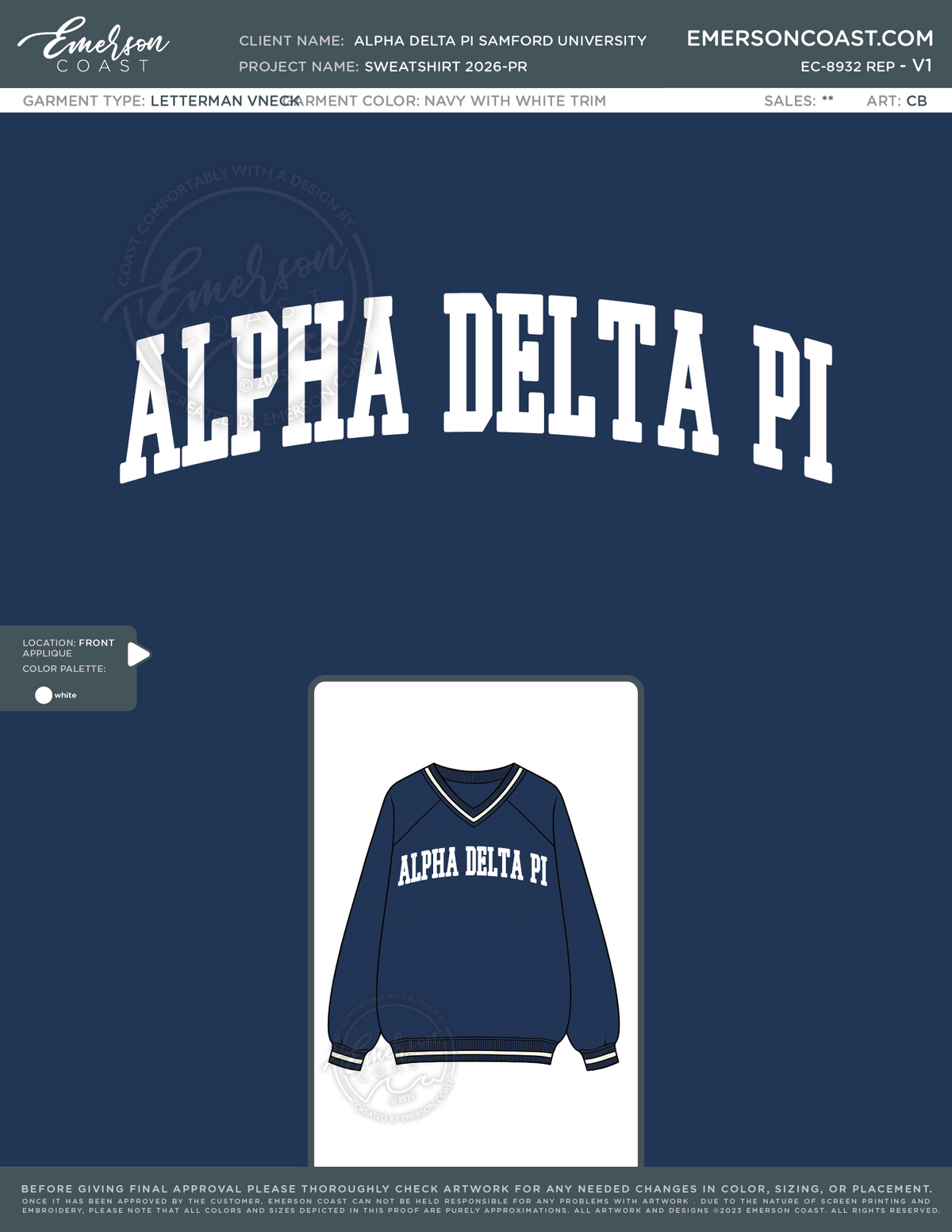 EC-8932 REP Alpha Delta Pi Samford University Sweatshirt 2026-PR