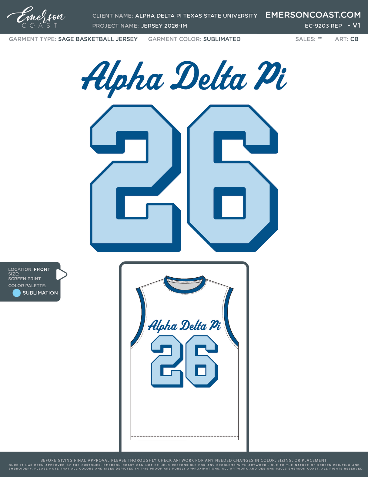 EC-9203 REP Alpha Delta Pi Texas State University Jersey 2026-IM