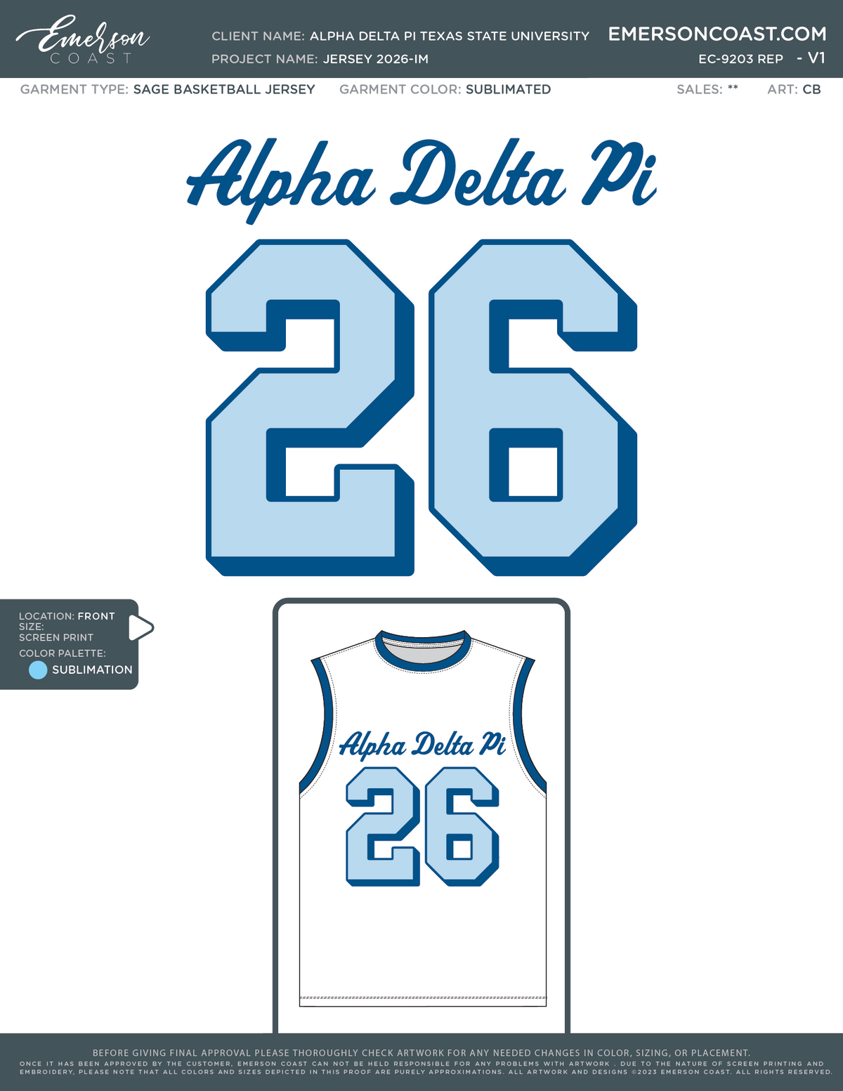 EC-9203 REP Alpha Delta Pi Texas State University Jersey 2026-IM