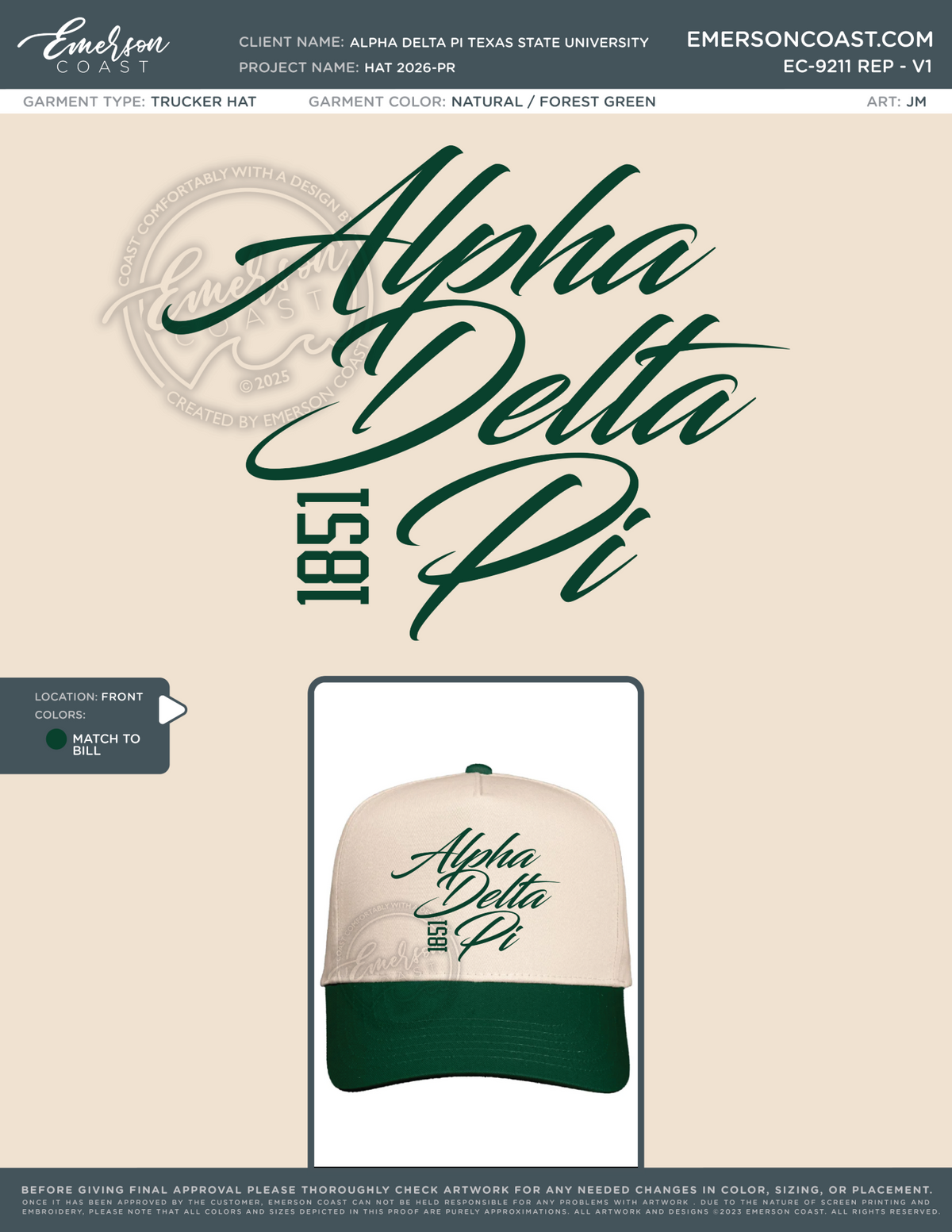 EC-9211 REP Alpha Delta Pi Texas State University Hat 2026-PR