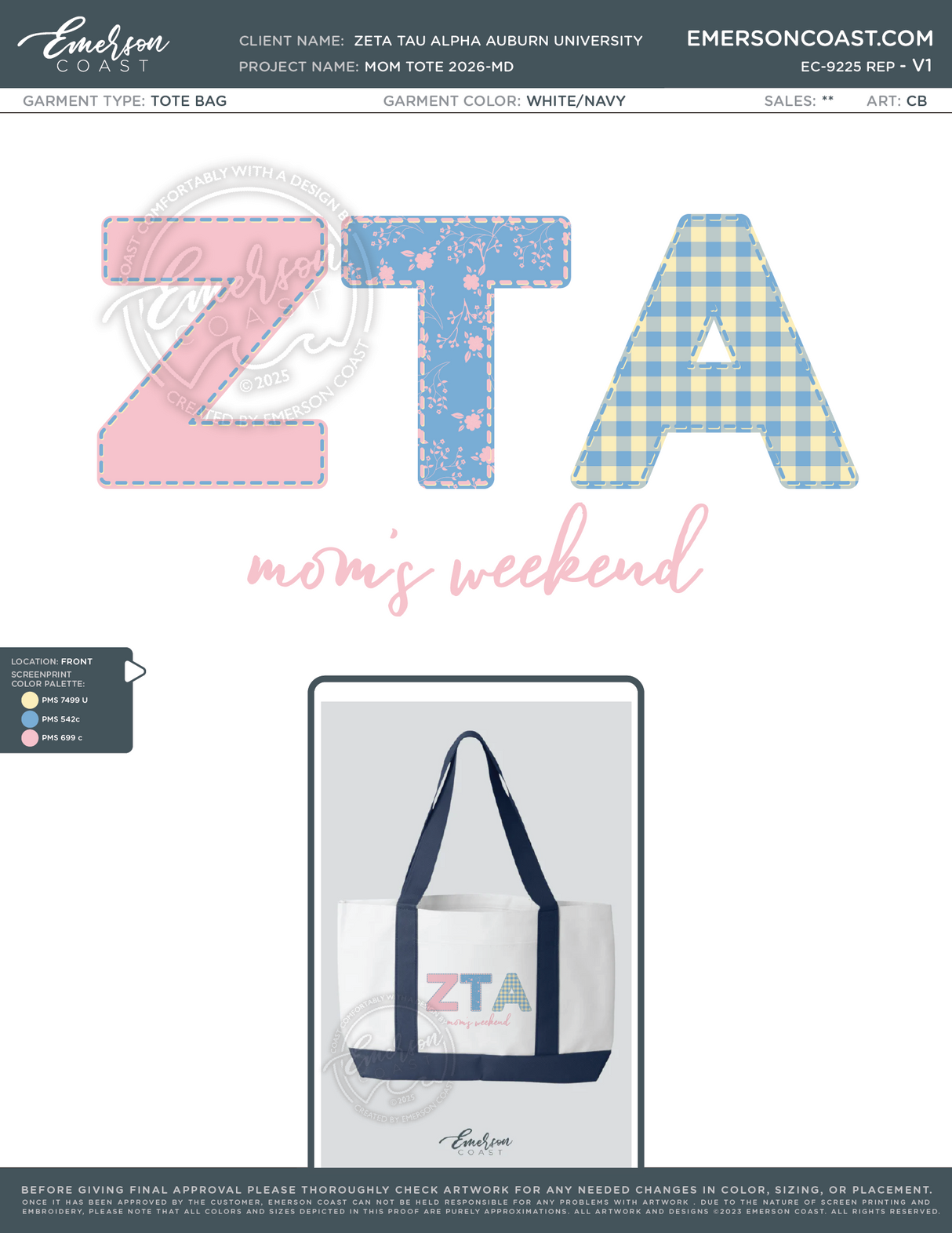 EC-9225 REP Zeta Tau Alpha Auburn University Mom Tote 2026-MD