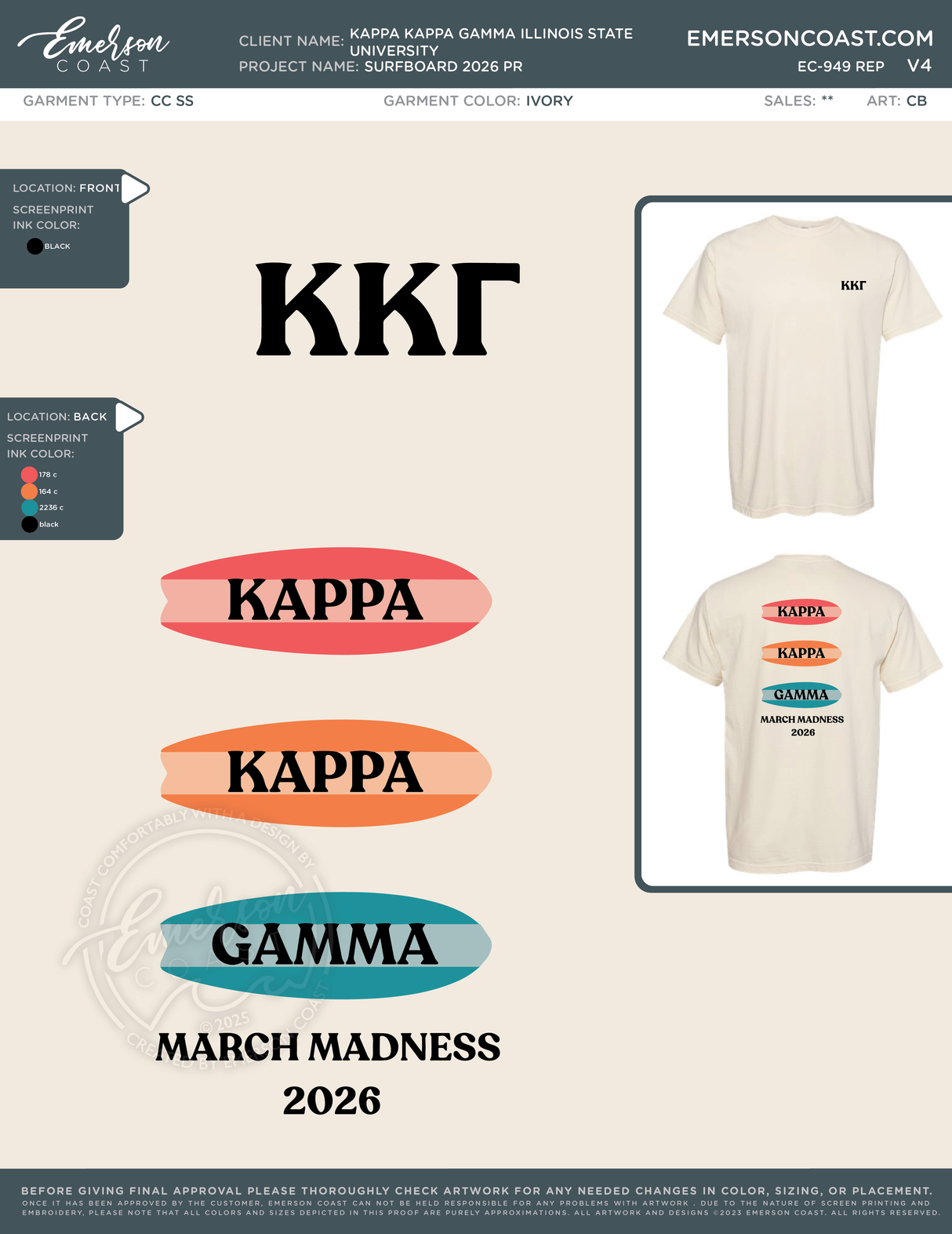 EC-949 REP Kappa Kappa Gamma Illinois State University Surfboard 2026 PR