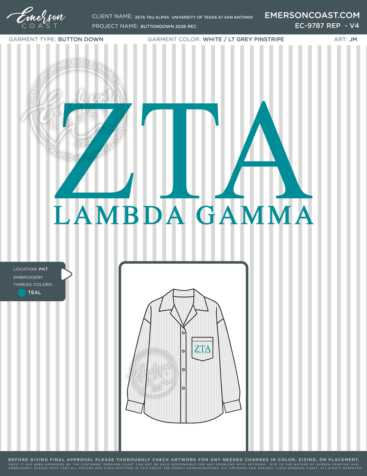 EC-9787 REP Zeta Tau Alpha University of Texas at San Antonio Buttondown 2026 REC