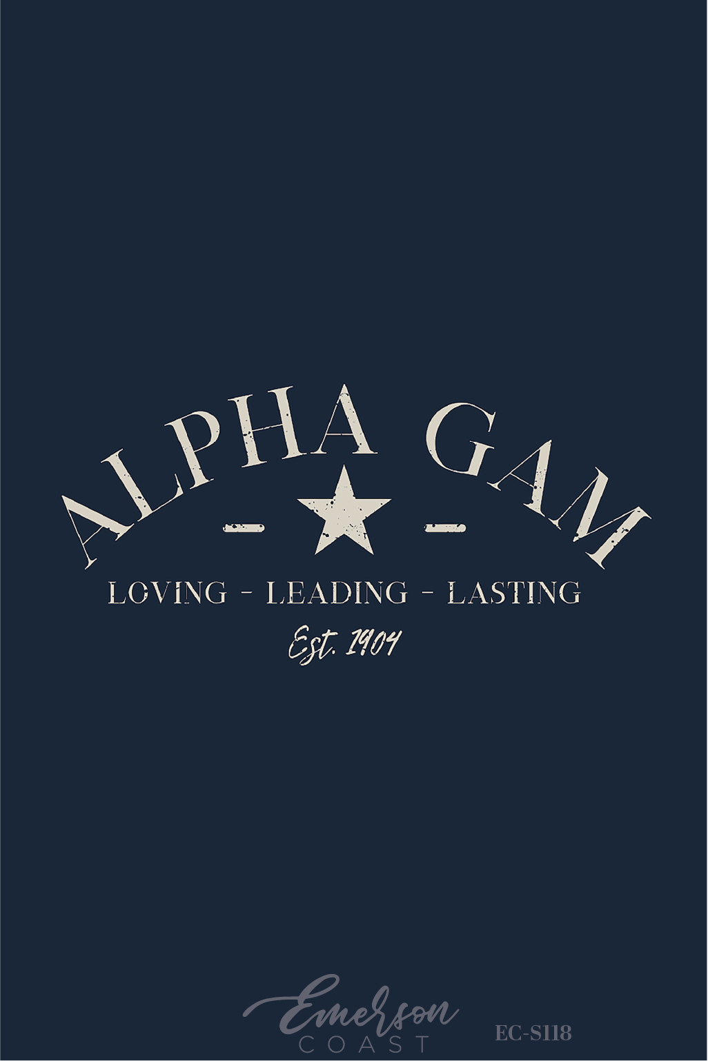 Alpha Gamma Delta Loving Leading Lasting Navy Recruitment Tee