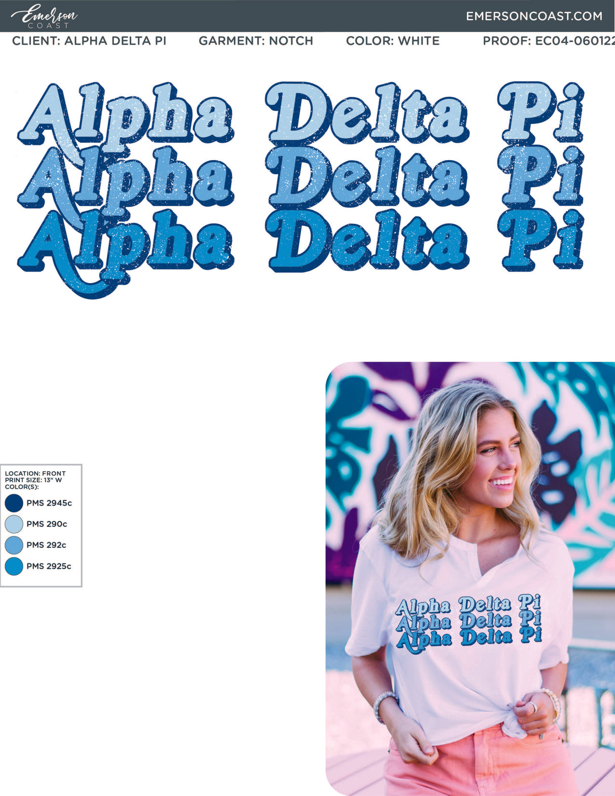 Alpha Delta Pi Blue Repeating Notch Tee