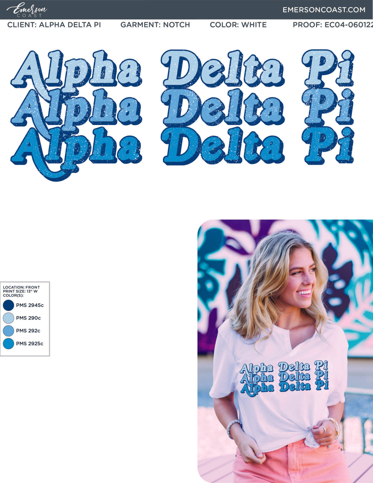 Alpha Delta Pi Blue Repeating Notch Tee
