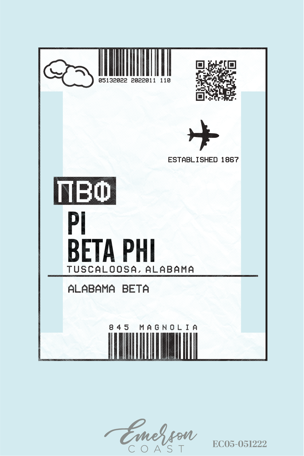 Pi Beta Phi University Of Alabama Boarding Pass PR Tee