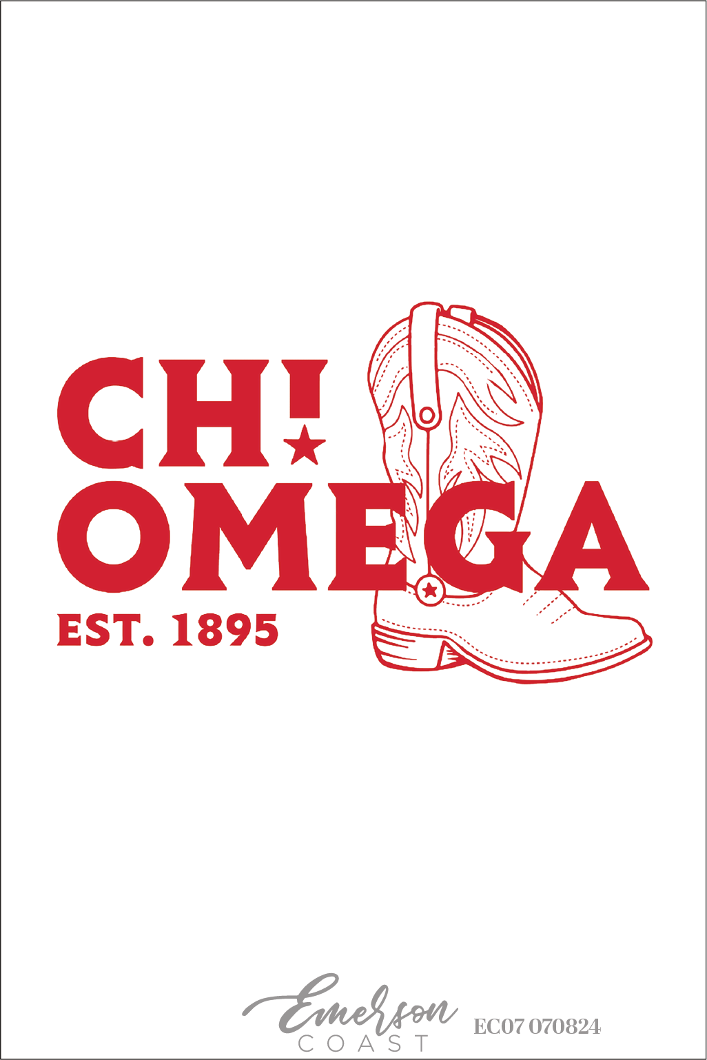 EC07 070824 Chi Omega Cowgirl Boots Bid Day T-Shirt