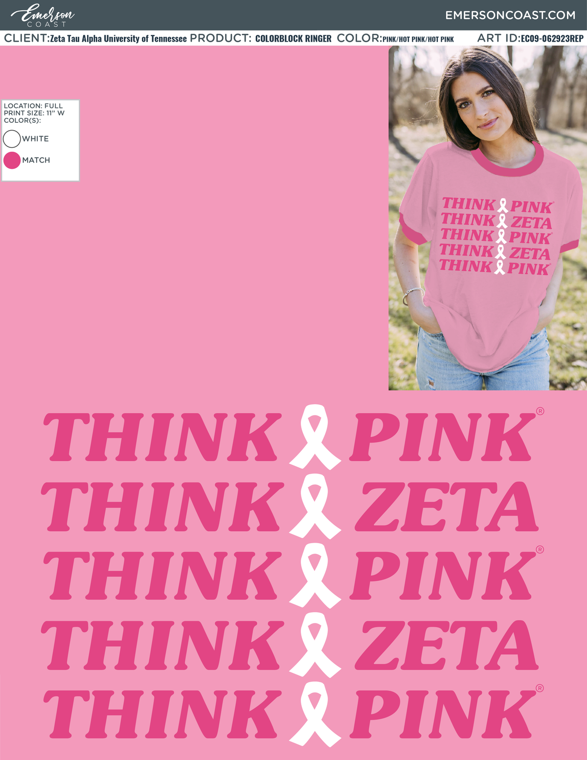 ZTA Think Pink Think Zeta Colorblock Ringer