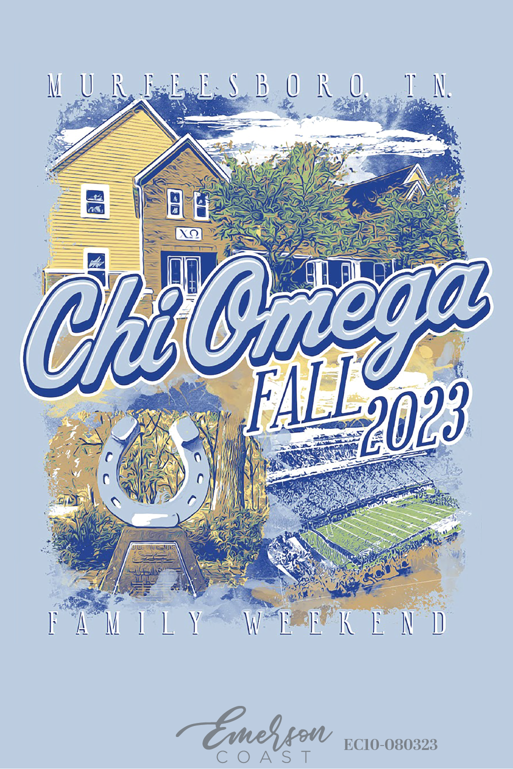Chi Omega Middle Tennessee State University Family Weekend T-Shirt