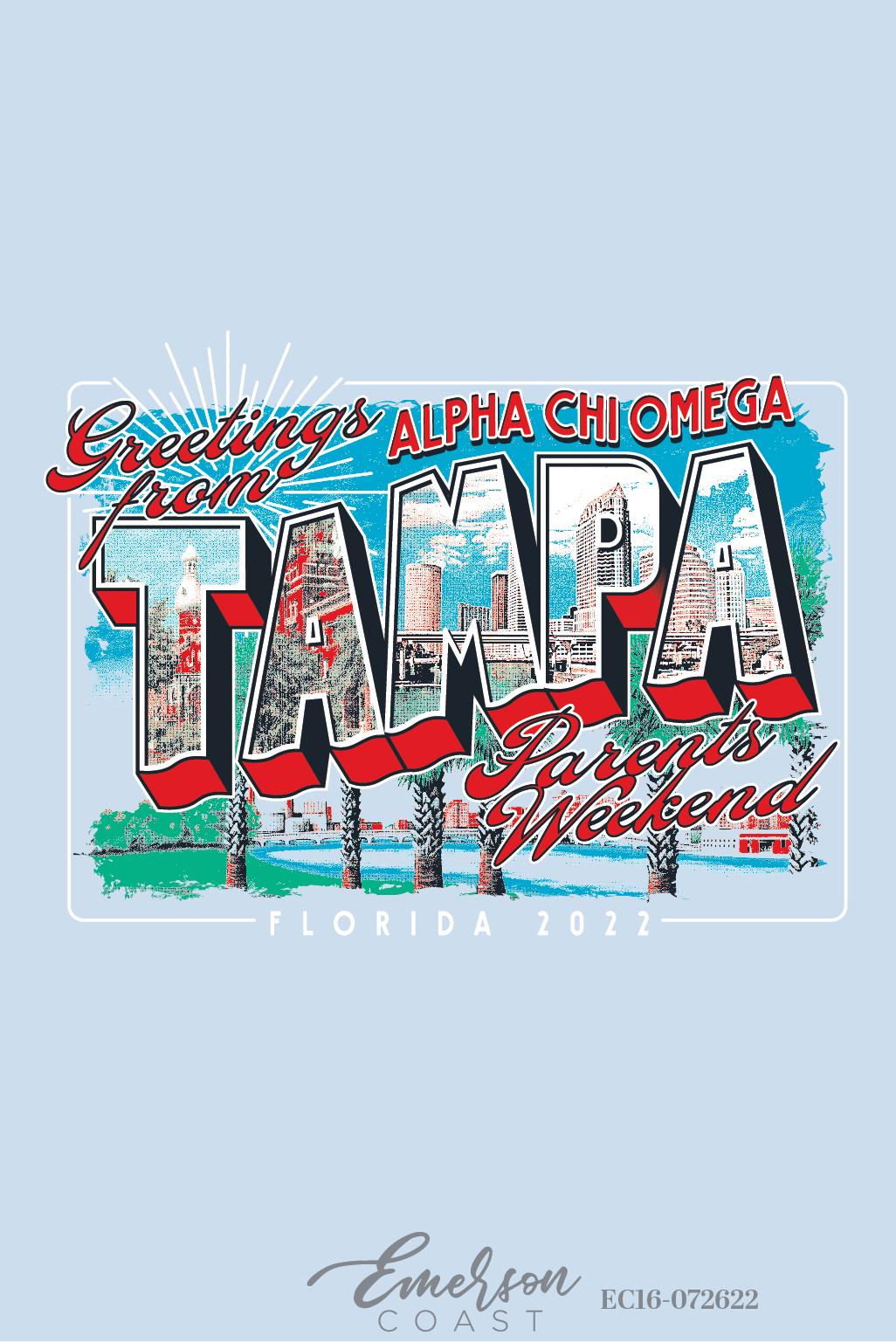 Alpha Chi Omega University Of Tampa Parents Weekend Postcard T-Shirt