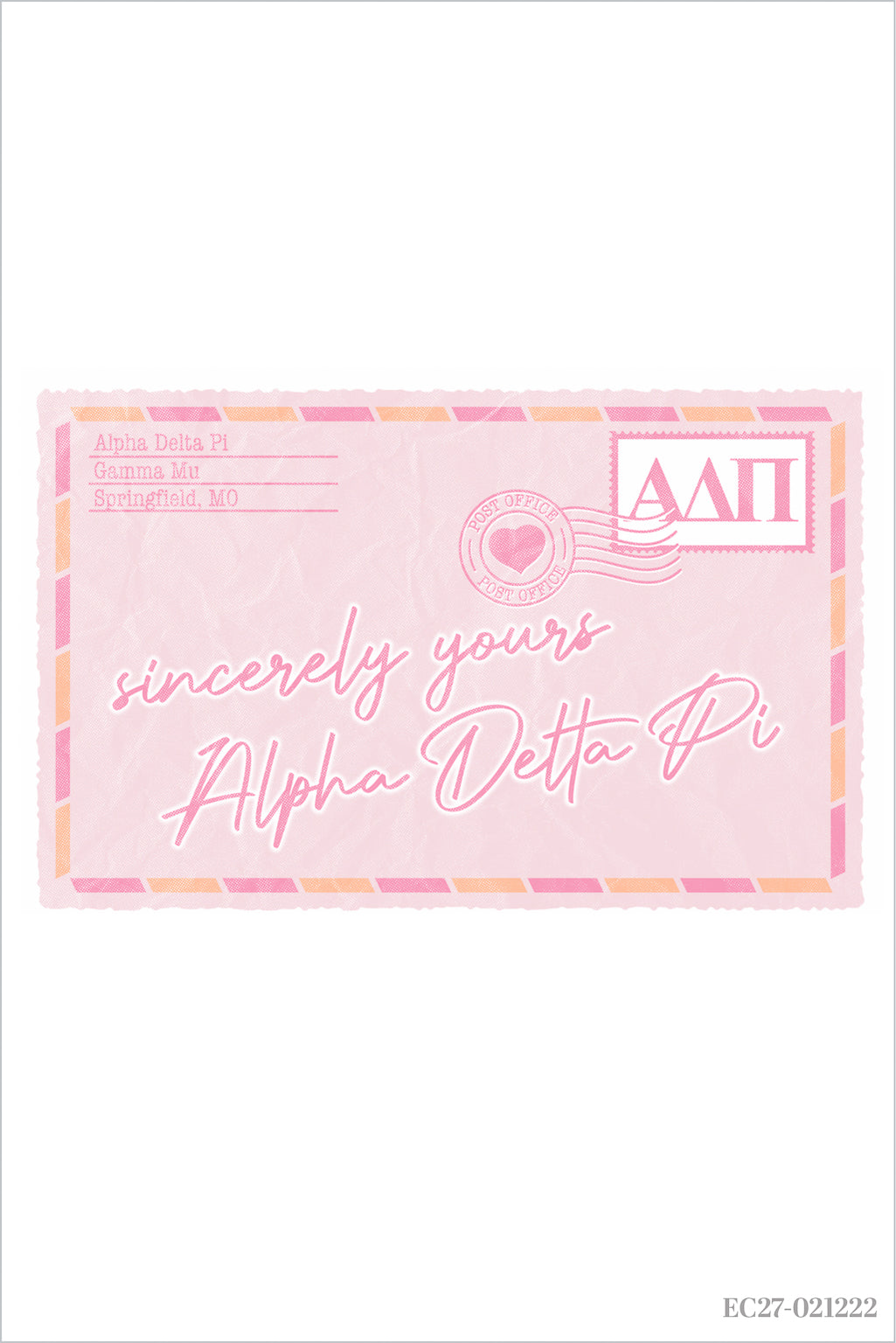 Alpha Delta Pi Missouri State University Sincerely Yours Postcard Tee