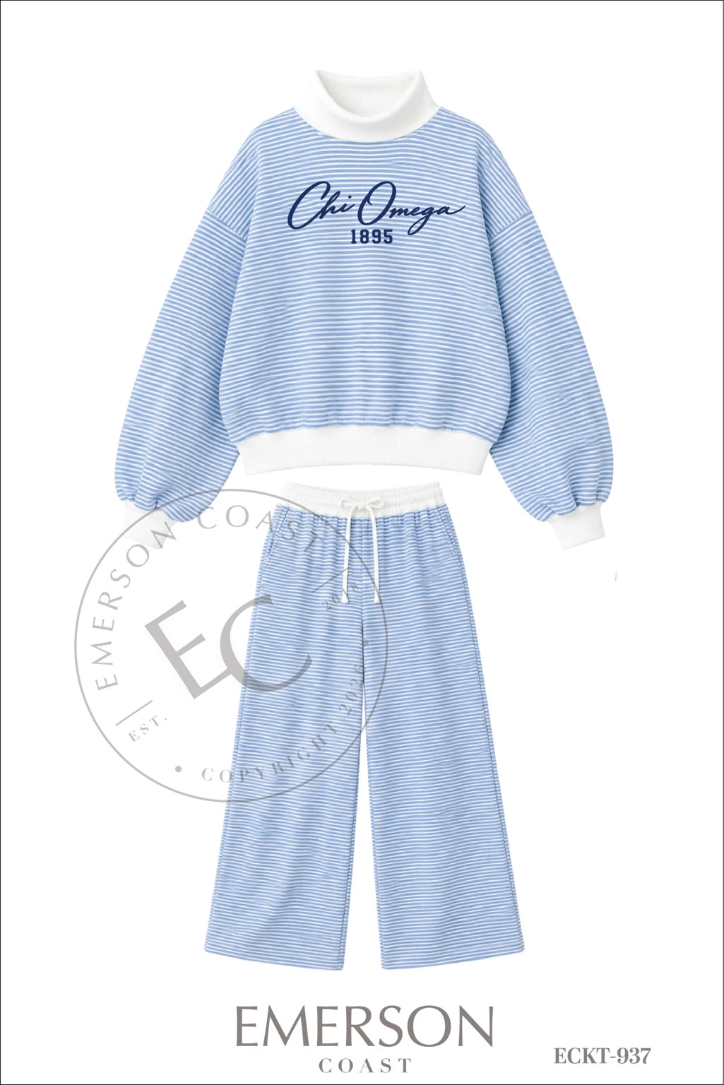 Chi Omega Blue White Mockneck Set