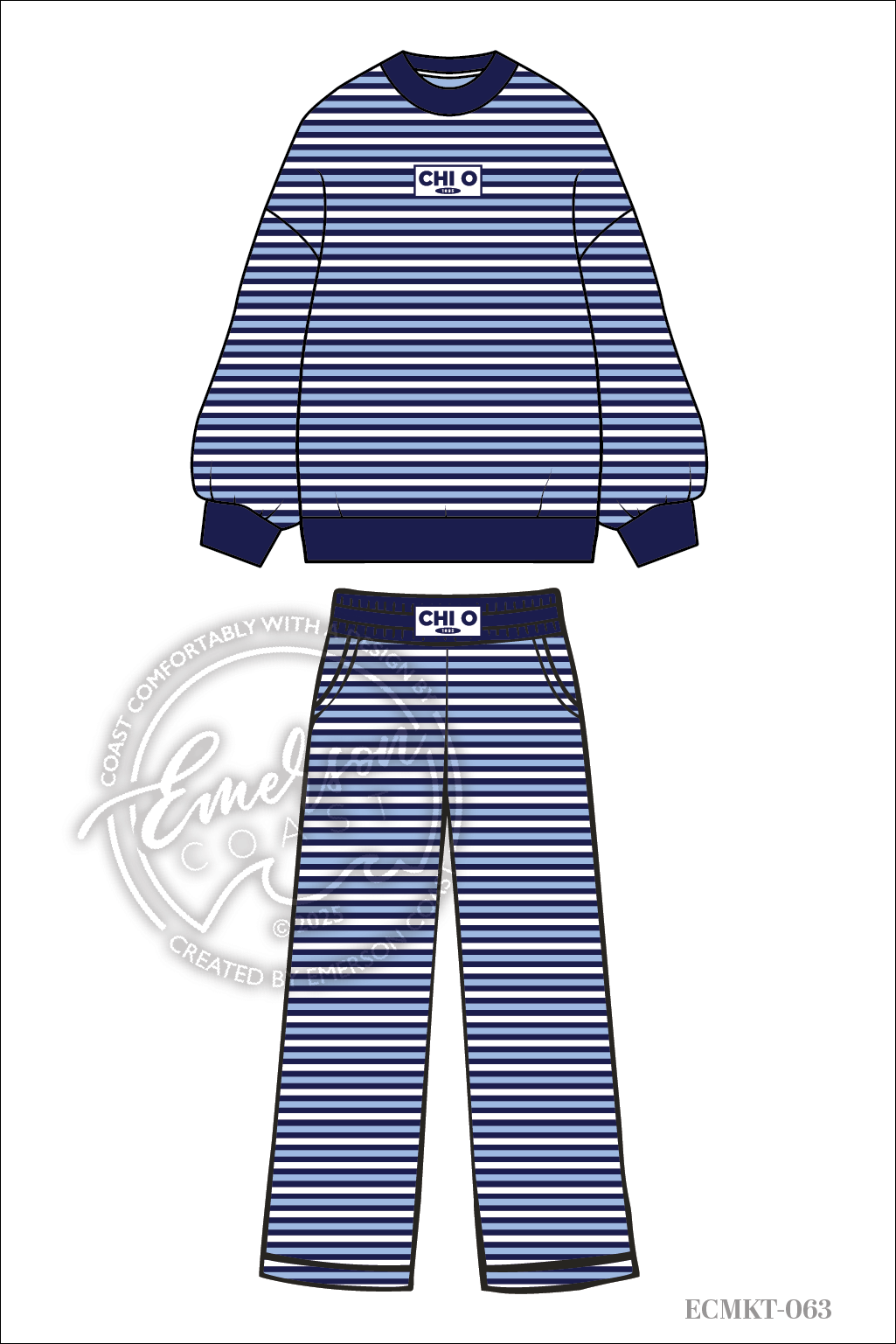 Chi Omega Saltwater Striped Mock/Pant Set