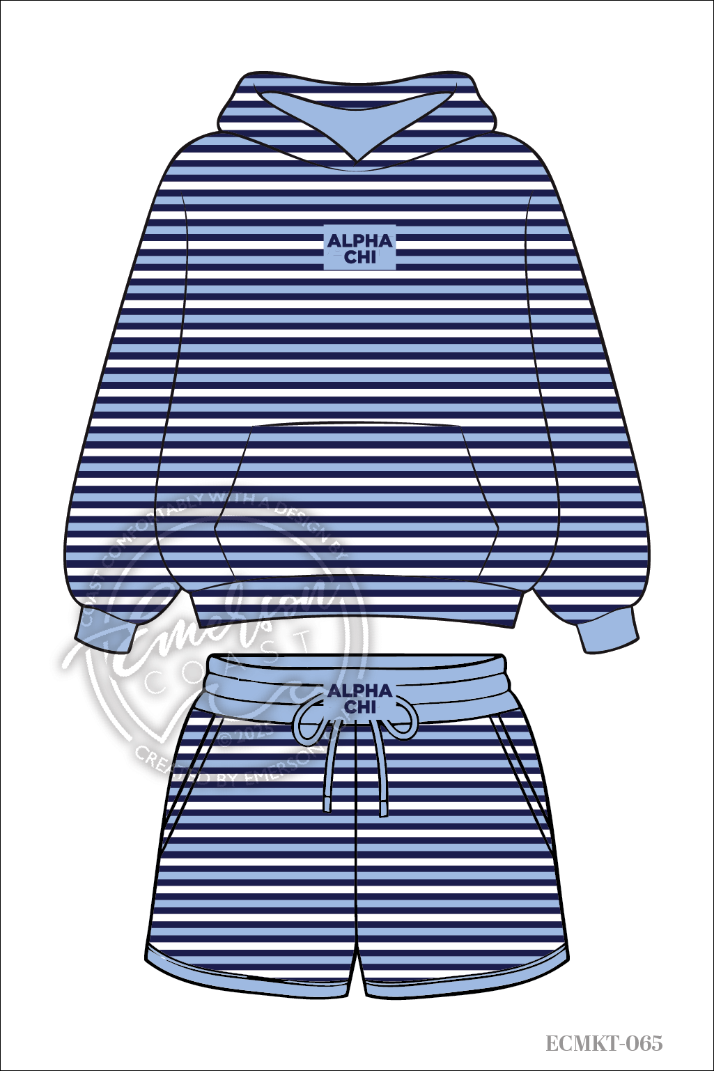 Alpha Chi Omega Saltwater Striped Hoodie/Shorts set