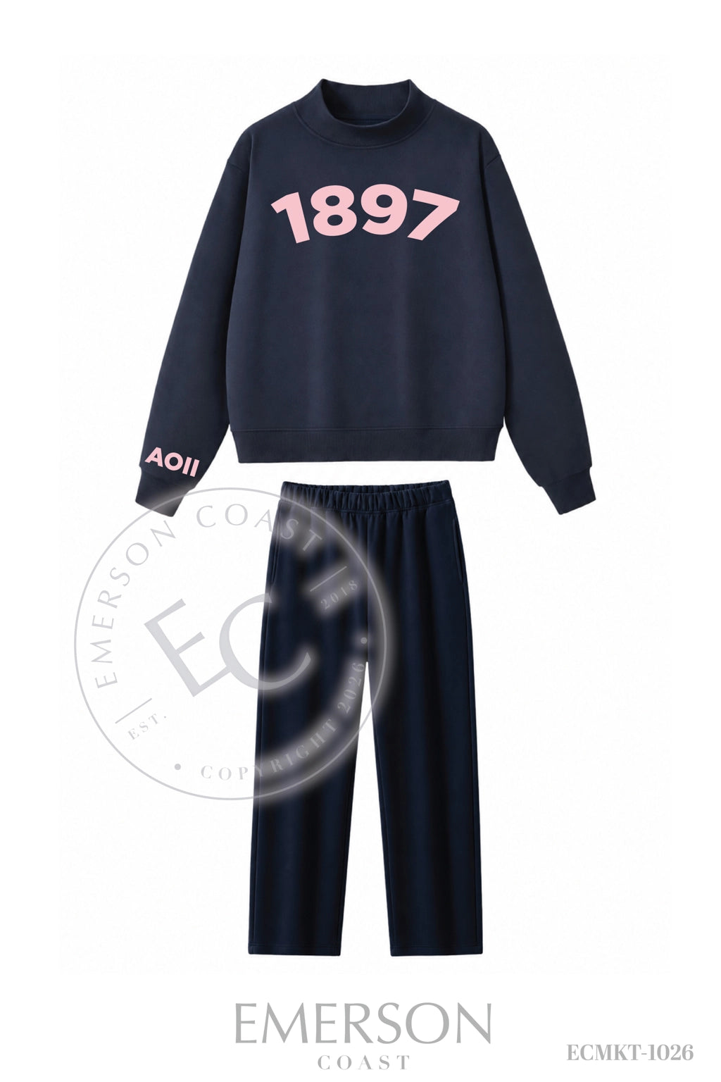 Alpha Omicron Pi Year Navy Pant Mockneck Set