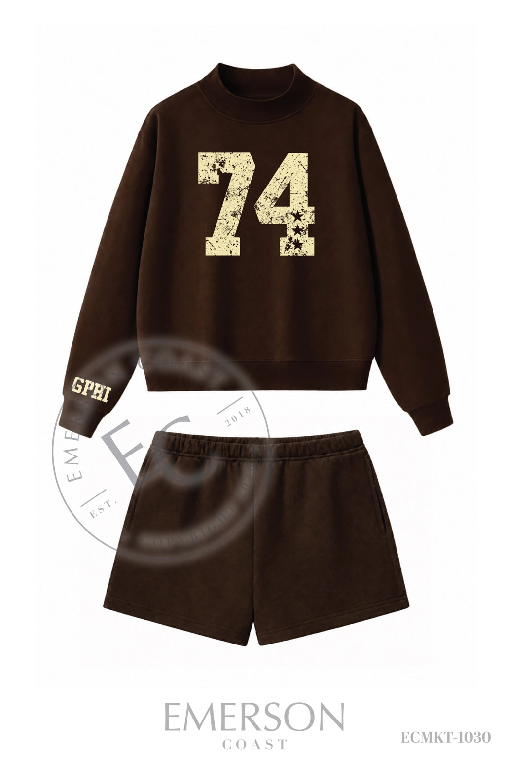 Gamma Phi Beta Number Brown Short Mockneck Set