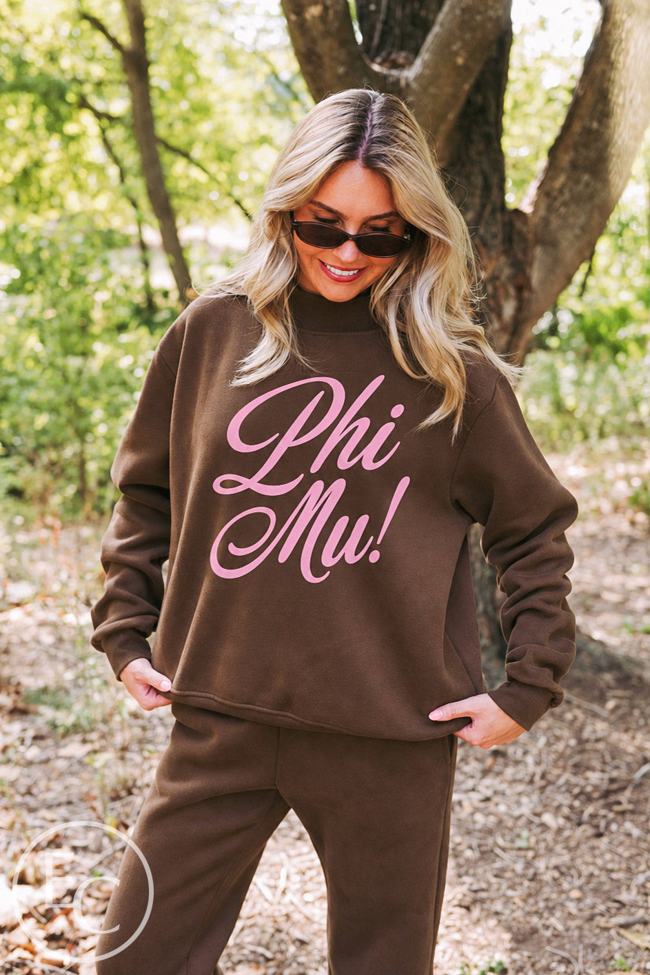 Phi Mu Brown Shorts Mockneck Set