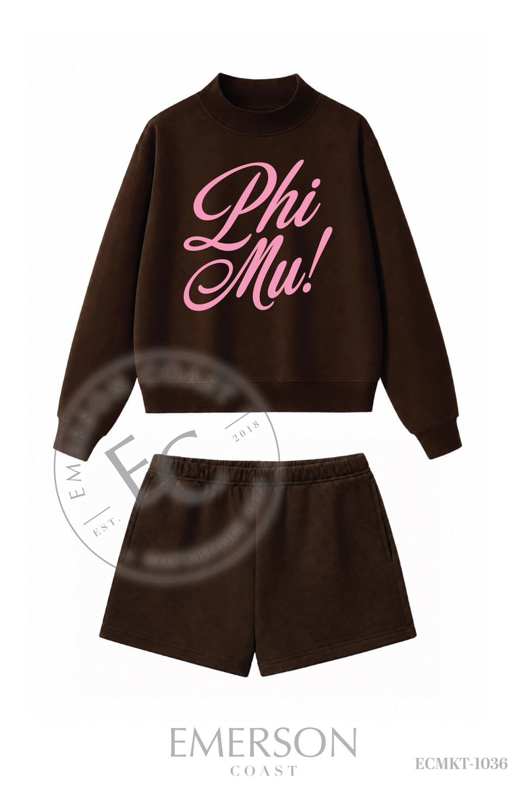 Phi Mu Brown Shorts Mockneck Set