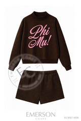 Phi Mu Brown Shorts Mockneck Set