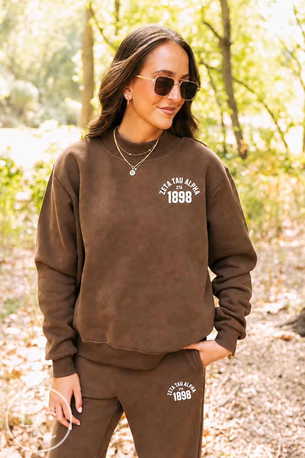Zeta Tau Alpha Brown Shorts Mockneck Set