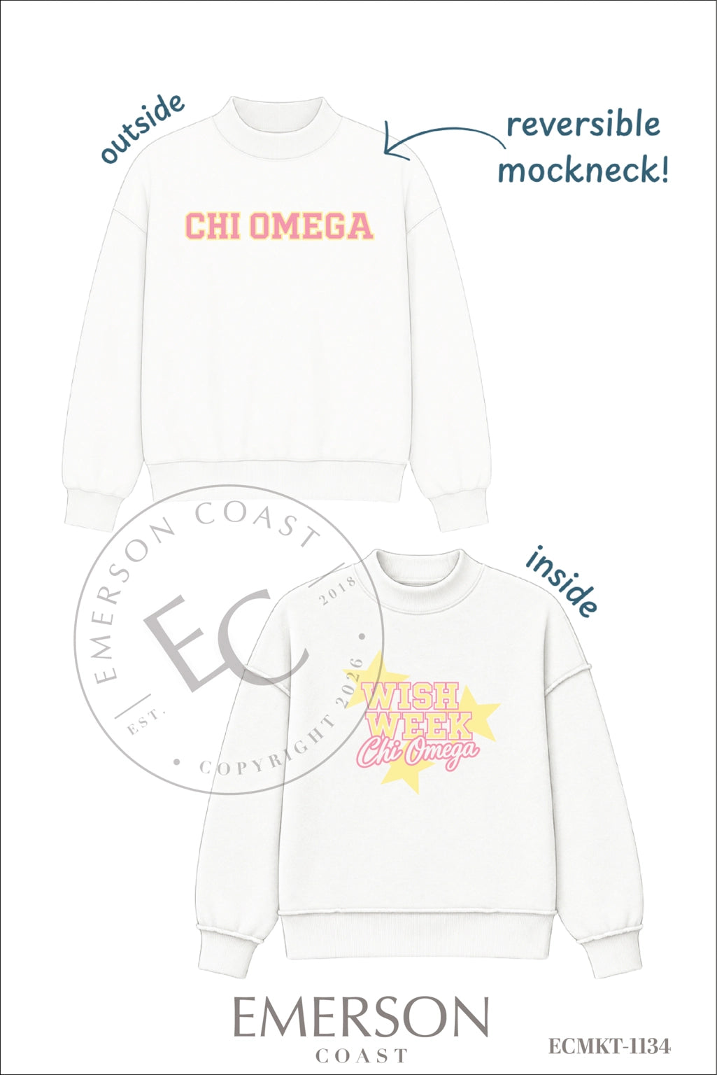 Chi Omega Wish Week White Reversible Mockneck