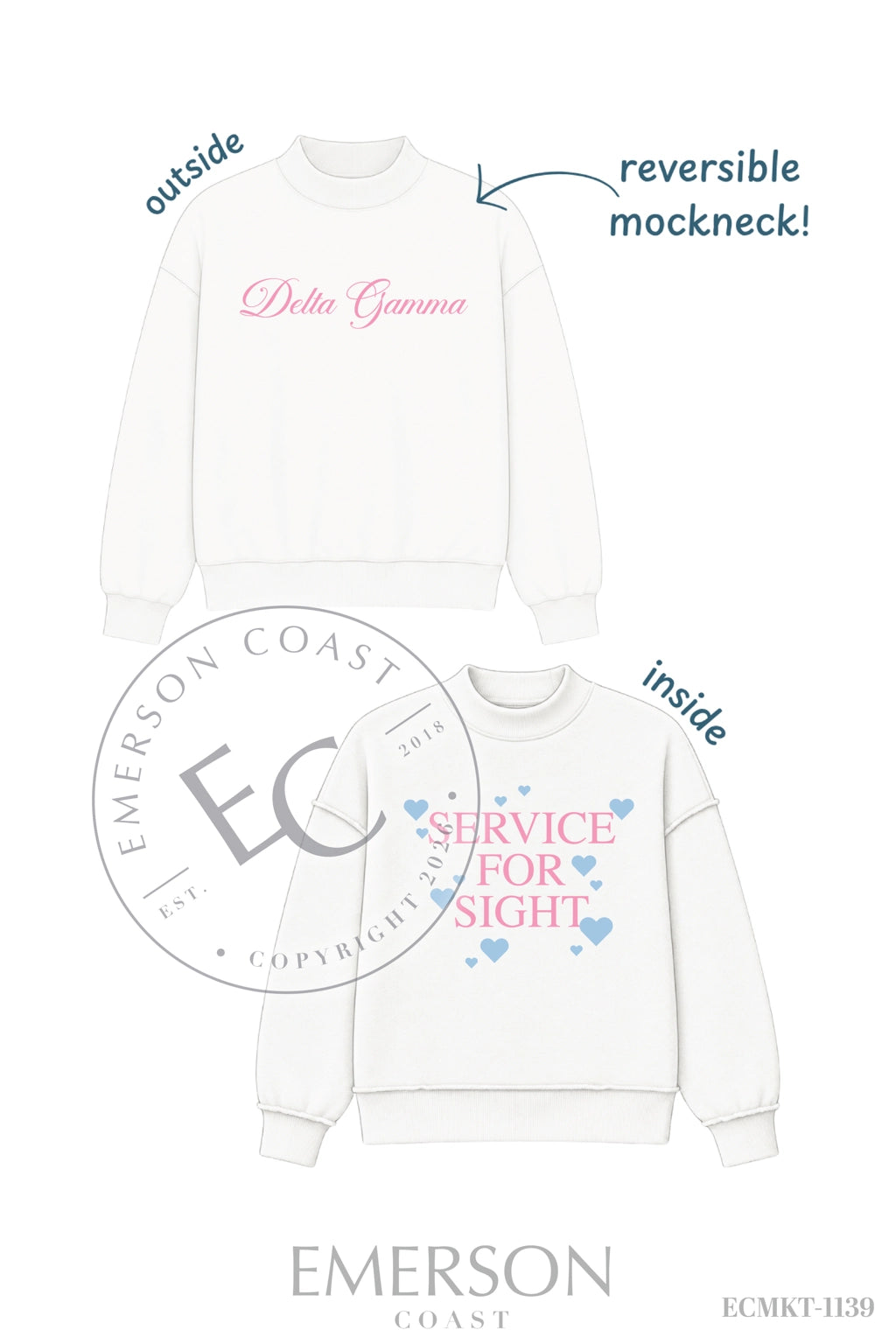 Delta Gamma Service For Sight White Reversible Mockneck