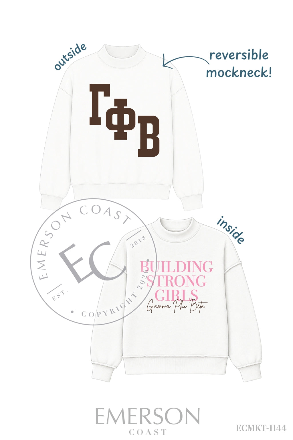 Gamma Phi Beta Philanthropy White Reversible Mockneck