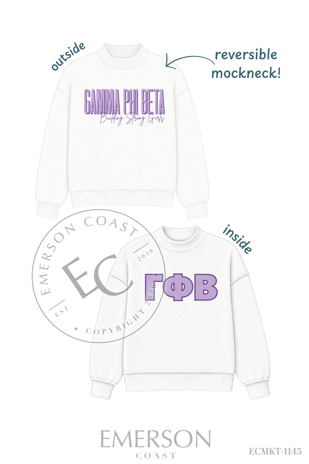 Gamma Phi Beta Strong Girls White Reversible Mockneck