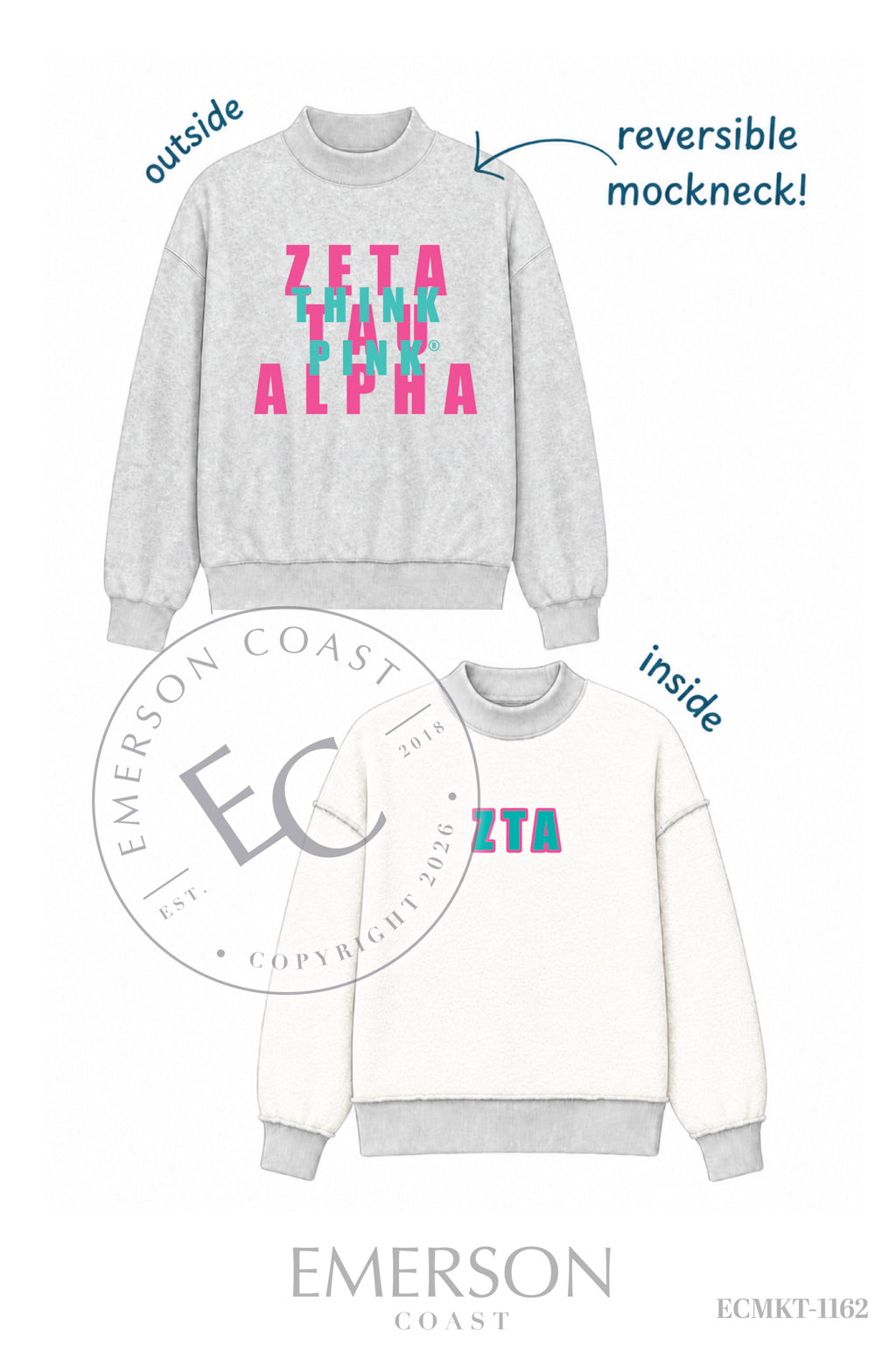 Zeta Tau Alpha Philanthropy Grey Mockneck