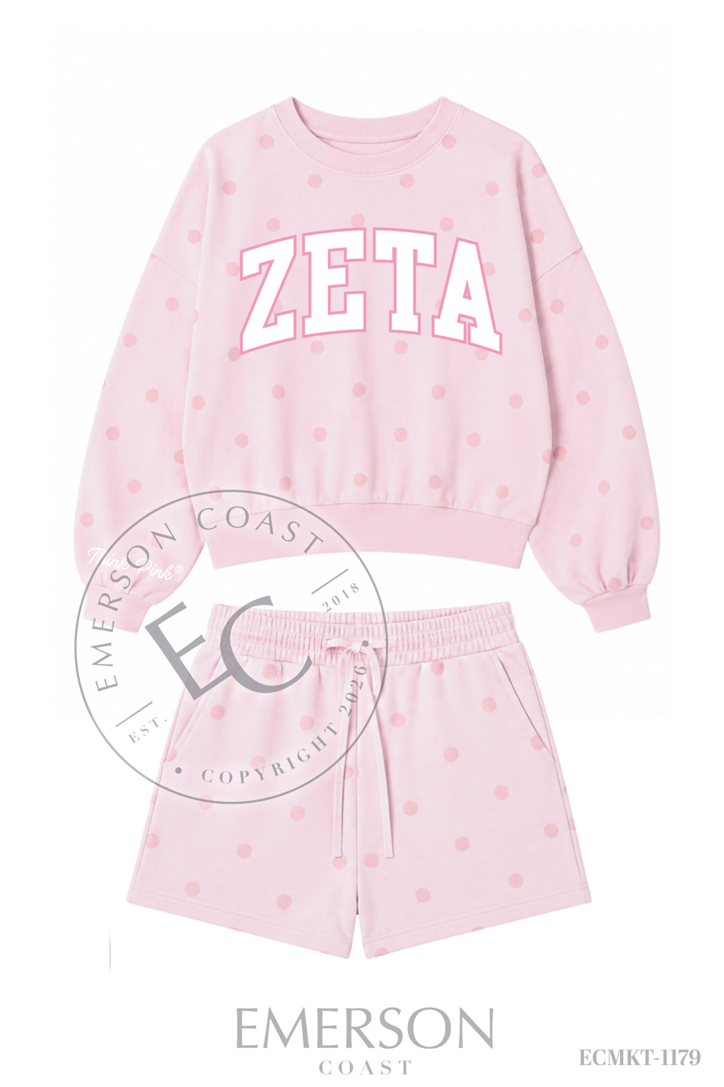 Zeta Tau Alpha Think Pink Polka Dot Mockneck Set