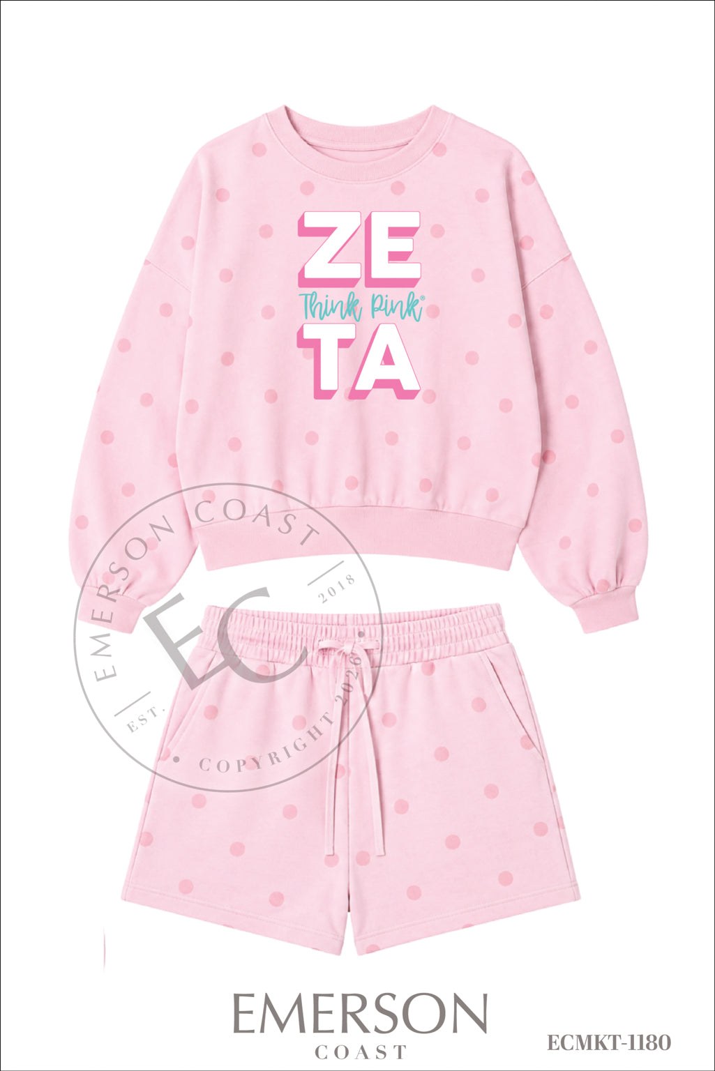 Zeta Tau Alpha Pink Polka Dot Philanthropy Mockneck